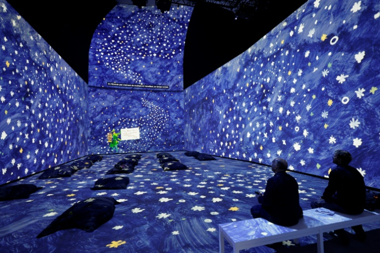 Installation de David Hockney durant la rétrospective à la Fondation Louis Vuitton à Paris, le 7 avril 2025 ( AFP / STEPHANE DE SAKUTIN )