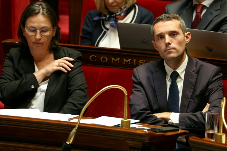 La députée LFI Murielle Lepvraud, à gauche, et le député LR Alexandre Portier à l'Assemblée nationale, à Paris, le 29 octobre 2026 ( AFP / Thomas SAMSON )