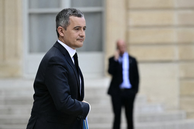 Gerald Darmanin à la sortie du Conseil des ministres, le le 3 mai 2024.  ( AFP / MIGUEL MEDINA )