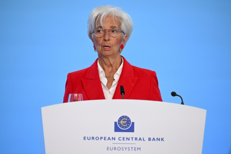 La présidente de la Banque centrale européenne (BCE), Christine Lagarde, lors d'une conférence de presse à Francfort, le 5 juin 2025 ( AFP / Kirill KUDRYAVTSEV )