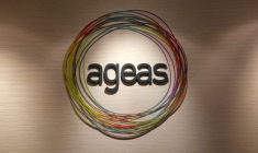 Le logo de la société Ageas dans son centre de service à la clientèle à Hong Kong