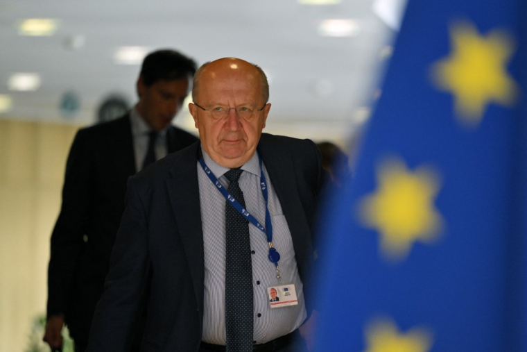 Andrius Kubilius à Bruxelles, en Belgique, le 21 mai 2025. ( AFP / NICOLAS TUCAT )