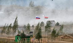 Exercices militaires russo-bélarusses, le 15 septembre 2025 à Borisov (Bélarus) ( AFP / Olesya KURPYAYEVA )