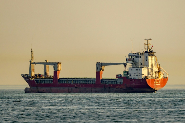 Le cargo Azra C, battant pavillon mongolien, au mouillage dans la mer de Marmara, au large d'Istanbul, le 4 juin 2026 en Turquie ( AFP / Yasin AKGUL )
