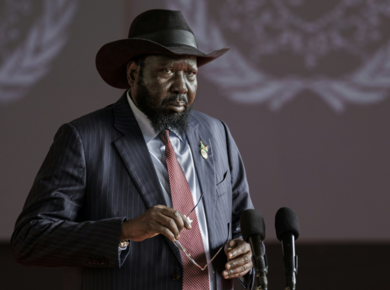 Le président du Soudan du Sud, Salva Kiir, le 9 mai 2024 à Nairobi, au Kenya ( AFP / Tony KARUMBA )