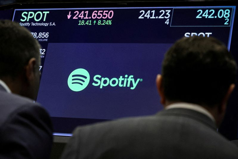Le logo de Spotify à la Bourse de New York