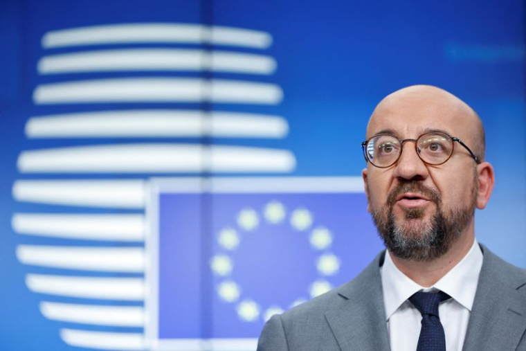 Le président du Conseil européen, Charles Michel, lors d'une conférence de presse du sommet des dirigeants de l'Union européenne à Bruxelle