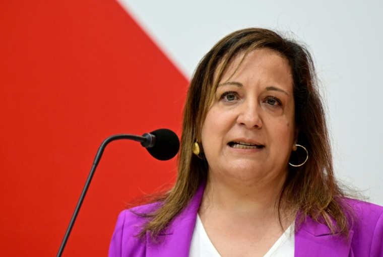 L'Espagnole Iratxe Garcia, chef des sociaux-démocrates au Parlement européen, le 8 avril 2024 à Berlin  ( AFP / JOHN MACDOUGALL )