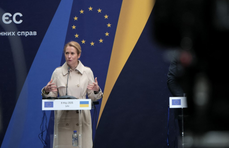 La cheffe de la diplomatie européenne Kaja Kallas, à Lviv, en Ukraine, le 9 mai 2025. ( AFP / SERGII VOLSKYI )