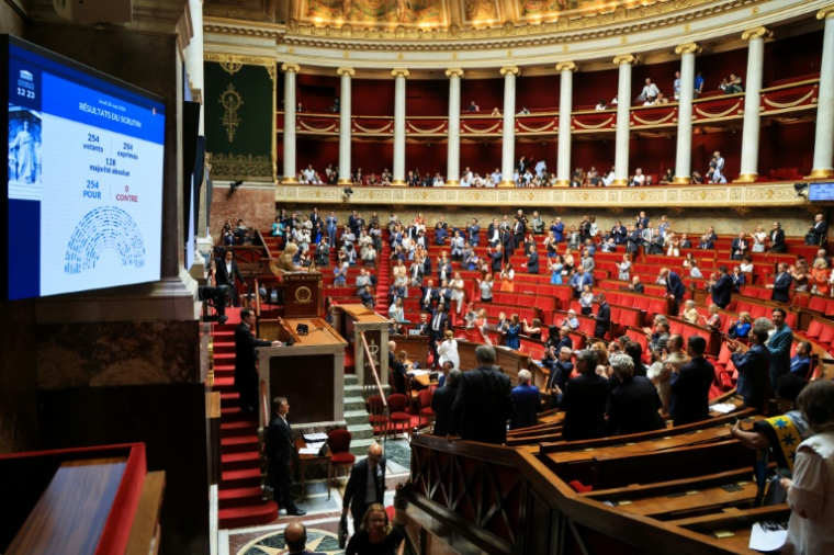 Des députés applaudissent après l'adoption à l'unanimité, par l'Assemblée nationale, d'un projet de loi visant à abolir les lois relatives à l'esclavage, le 28 mai 2026 à Paris  ( AFP / Ludovic MARIN )