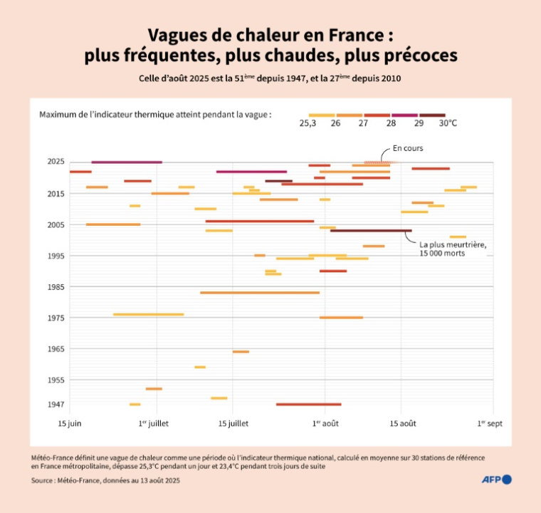 Vagues de chaleur en France : plus fréquentes, plus chaudes, plus précoces ( AFP / Valentin RAKOVSKY )