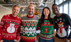 Arborer un pull moche lors des fêtes de Noël est devenu une véritable tradition. (crédit: Adobe Stock/photo générée par IA)