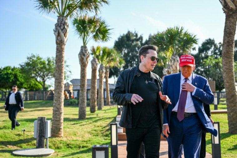 Elon Musk accueille le président élu américain, Donald Trump, pour assister au lancement du sixième vol d'essai de la fusée Starship de SpaceX, le 19 novembre 2024 à Brownsville, au Texas ( Getty / Brandon Bell )