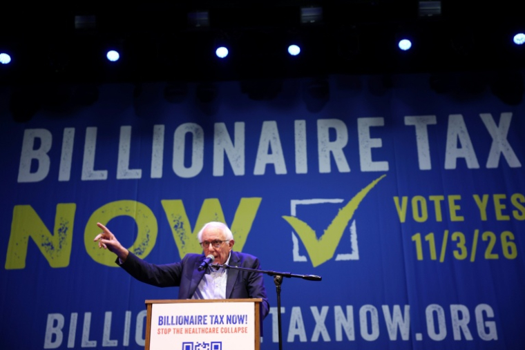 Le sénateur américain Bernie Sanders, lors du lancement de la campagne pour la loi sur la taxation des milliardaires pour financer le système de santé en Californie, le 18 février 2026 à Los Angeles ( AFP / Patrick T. Fallon )