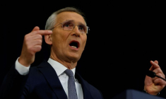 Le secrétaire général de l'Otan, Jens Stoltenberg, lors d'une conférence de presse à Washington