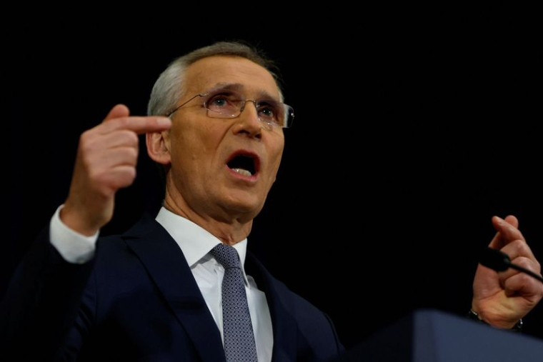 Le secrétaire général de l'Otan, Jens Stoltenberg, lors d'une conférence de presse à Washington