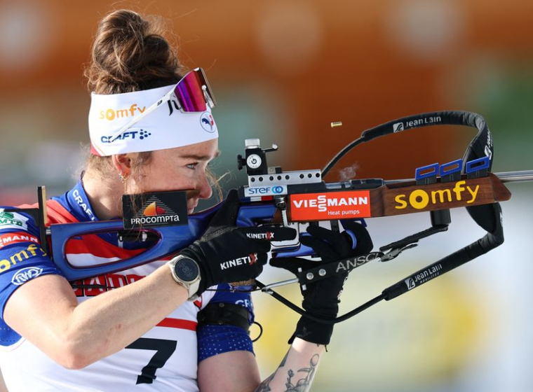 Lou Jeanmonnot lors des championnats du monde de biathlon en Suisse
