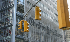 Façade du New York Times, dans la ville éponyme, le 22 janvier 2026.  ( AFP / ANGELA WEISS )