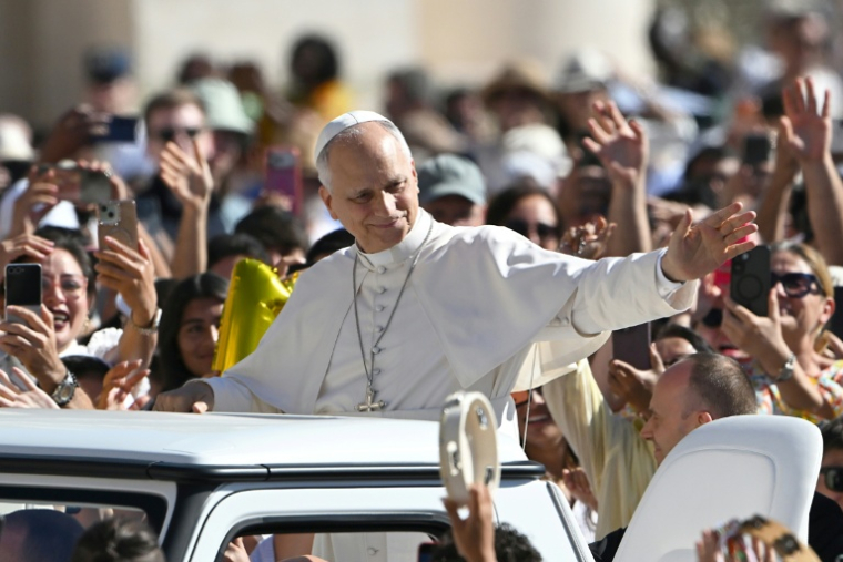 Le pape Léon XIV salue la foule depuis sa Papamobile, le 2 septembre 2026 au Vatican  ( AFP / Andreas SOLARO )
