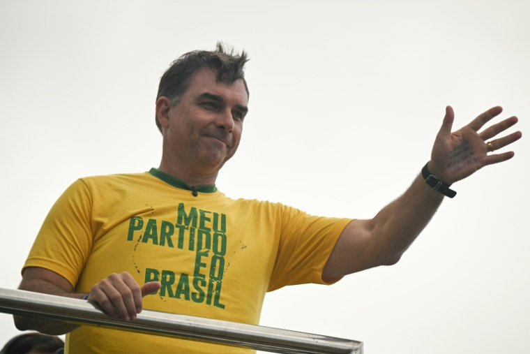 Flavio Bolsonaro, candidat à l'élection présidentielle au Brésil, lors du lancement de sa campagne, à Rio de Janeiro, le 16 août 2026 ( AFP / MAURO PIMENTEL )