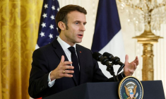 Le président français Emmanuel Macron lors d'une conférence de presse conjointe avec le président américain Joe Biden à la Maison Blanche