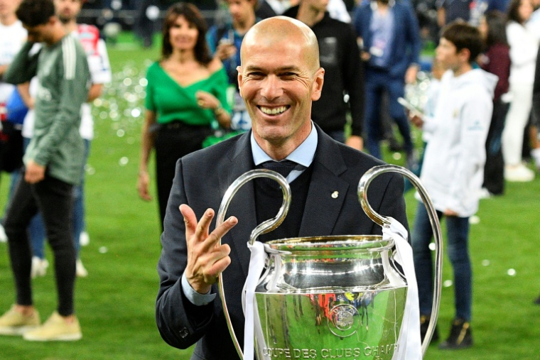Zinédine Zidane, triple vainqueur de la Ligue des champions en tant qu'entraîneur du Real Madrid, la dernière fois en 2018, à Kiev, face à Liverpool ( AFP / GENYA SAVILOV )