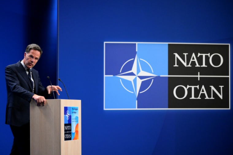 Le secrétaire général de l'Otan Mark Rutte, le 23 juin 2025 à La Haye ( AFP / JOHN THYS )