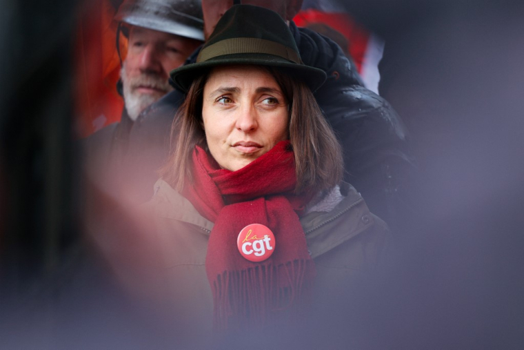 Sophie Binet à Paris, le 13 avril 2023. ( AFP / GEOFFROY VAN DER HASSELT )