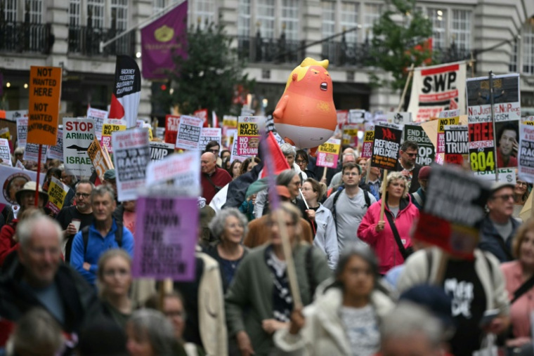 Manifestation contre la deuxième visite d'Etat du président américain Donald Trump, le 17 septembre 2025 à Londres ( AFP / JUSTIN TALLIS )