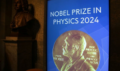 Affiche du prix Nobel de physique à l'Académie royale des sciences de Suède, à Stockholm