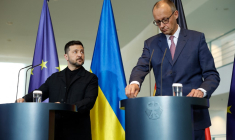 Volodymyr Zelensky et Freidrich Merz à Berlin, en Allemagne, le 28 mai 2025. ( AFP / ODD ANDERSEN )