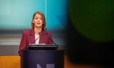 La gouverneure de la Banque de Norvège, Ida Wolden Bache, lors d'une conférence de presse à Oslo le 19 juin 2025 ( NTB / Gorm Kallestad )