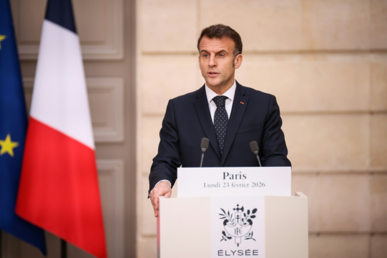 Le président français Emmanuel Macron à Paris le 23 février 2026 ( POOL / Thomas Padilla )