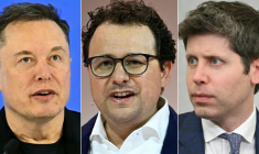 Montage photo montrant (de gauche à droite) Elon Musk à Davos, en Suisse, le 22 janvier 2026, Dario Amodei, patron d'Anthropic, à Paris le 22 mai 2024, et Sam Altman, patron d'OpenAI, à Washington, le 22 juillet 2025 ( AFP / Fabrice COFFRINI )