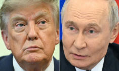 Combo de Vladimir Poutine et de Donald Trump ( AFP / Jim WATSON )