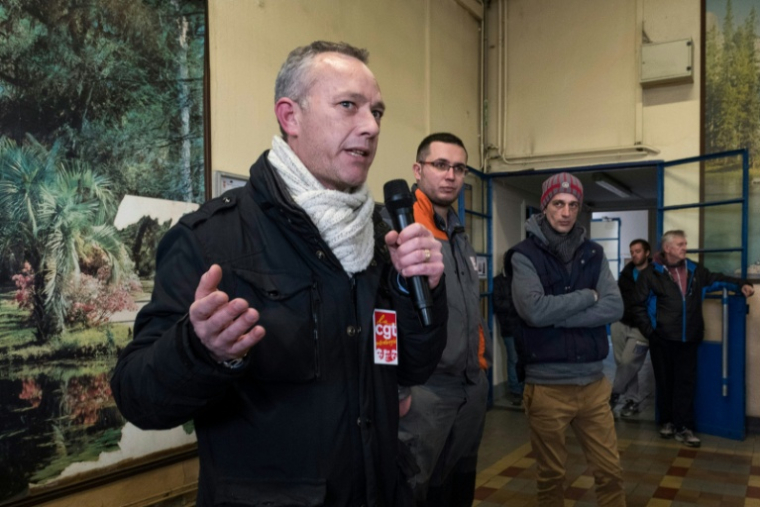 Stéphane Flégeau, secrétaire général de la fédération métallurgie de la CGT, ici à Gerzat, dans le département du Puy-de-Dôme, le 22 janvier 2020. ( AFP / Thierry ZOCCOLAN )