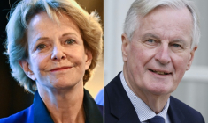 Frédérique Bredin (PS) et Michel Barnier (LR), candidats pour la 2e circonscription de Paris ( AFP / Julien DE ROSA )