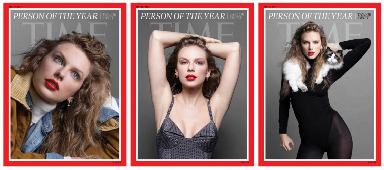 Les trois couvertures du magazine "Time" consacrant Taylor Swift personnalité de l'année 2023, le 6 décembre.  ( TIME / TIME Person of the Year / INEZ VAN LAMSWEERDE AND VINOODH  )