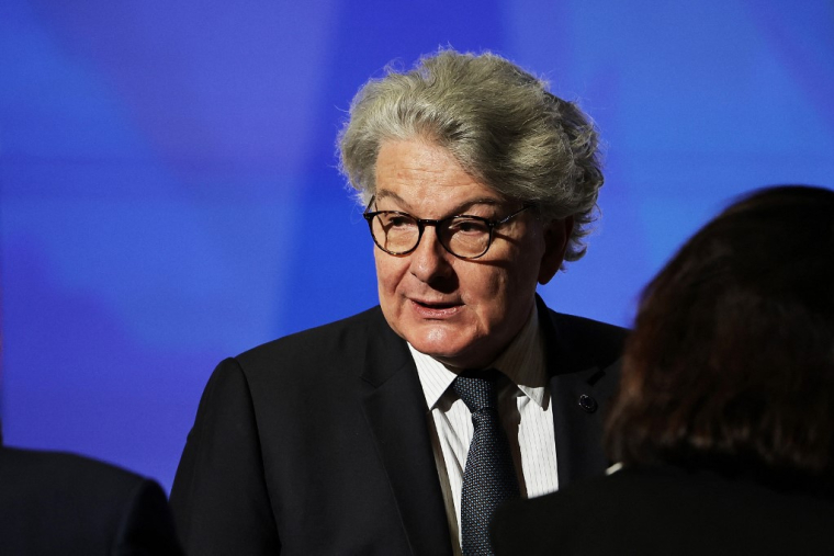 Thierry Breton, à Paris, le 25 avril 2024 ( POOL / CHRISTOPHE PETIT TESSON )