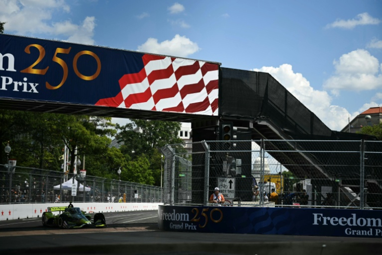 Le pilote danois Christian Rasmussen lors de la course d'Indycar à Washington, organisée pour les 250 ans des Etats-Unis, le 23 aoû 2026 ( AFP / Kent NISHIMURA )