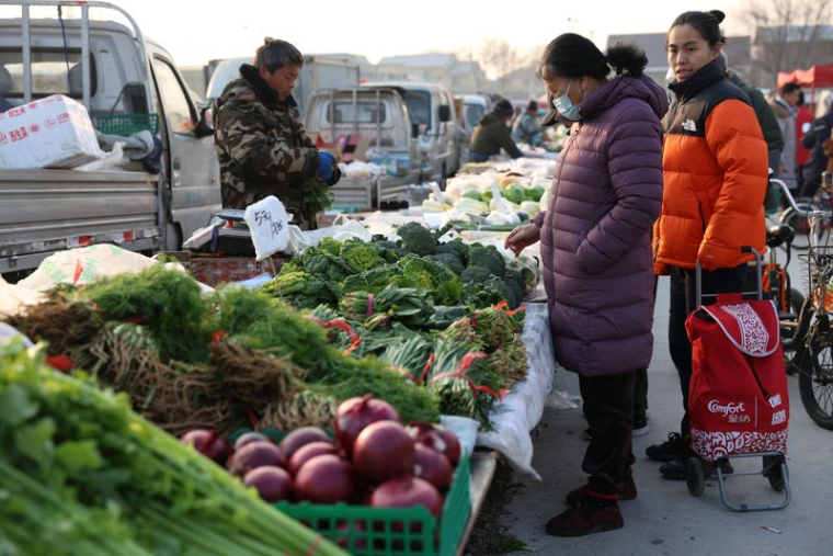 Légumes sur un étal dans un marché en plein air à Pékin