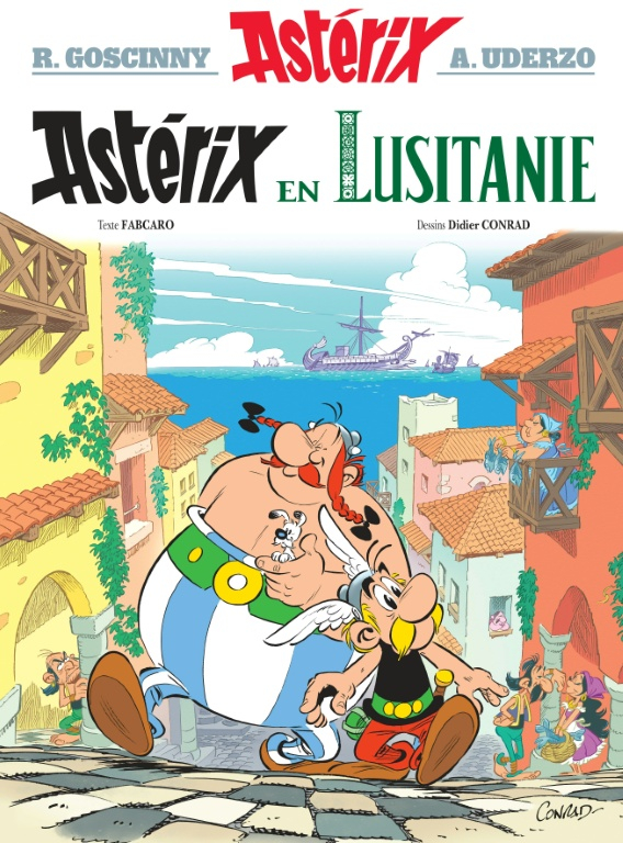 Cette photo diffusée le 15 septembre 2025 par la maison d'édition française Hachette Livre montre la couverture du 41e album de la série de bandes dessinées "Astérix le Gaulois", intitulée "Astérix en Lusitanie" ( Hachette Livre / Handout )