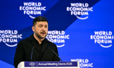 Le président ukraine Volodymyr Zelensky au Forum économique mondial (WEF) de Davos, le 22 janvier 2026 en Suisse ( AFP / Fabrice COFFRINI )