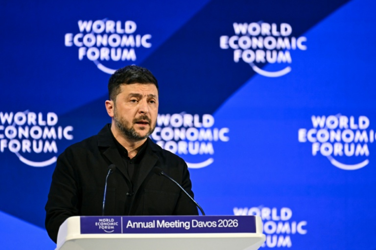 Le président ukraine Volodymyr Zelensky au Forum économique mondial (WEF) de Davos, le 22 janvier 2026 en Suisse ( AFP / Fabrice COFFRINI )