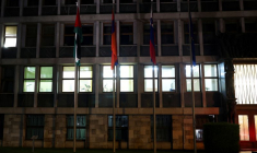 Un drapeau palestinien à l'extérieur du Parlement slovène à Lubljana