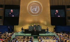 Le président iranien Massoud Pezeshkian lors de la 81e session de l'Assemblée générale des Nations unies à New York, le 23 septembre 2026 ( AFP / TIMOTHY A. CLARY )