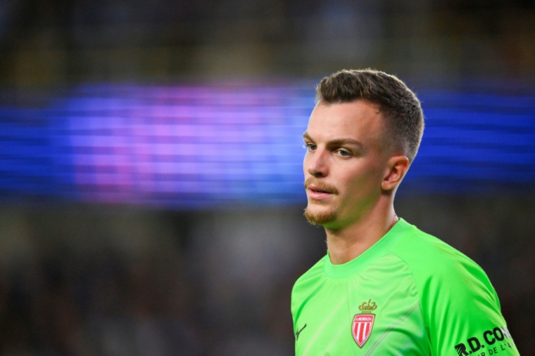 Le gardien suisse de Monaco Philipp Kohn lors du match de Ligue des champions contre le Club Bruges, le 18 septembre 2025 à Bruges ( AFP / JOHN THYS )