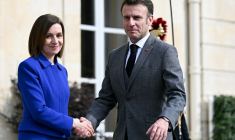 Maia Sandu et Emmanuel Macron à Paris, le 7 mars 2024. ( AFP / BERTRAND GUAY )
