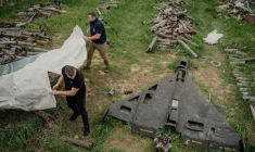 Un drone Shahed de fabrication russe à Kharkov, en Ukraine, le 30 avril 2025. ( AFP / IVAN SAMOILOV )