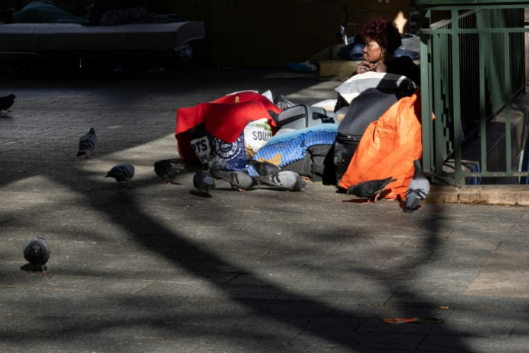 Une femme sans domicile fixe dans une rue de Paris, le 4 avril 2026  ( AFP / JOEL SAGET )